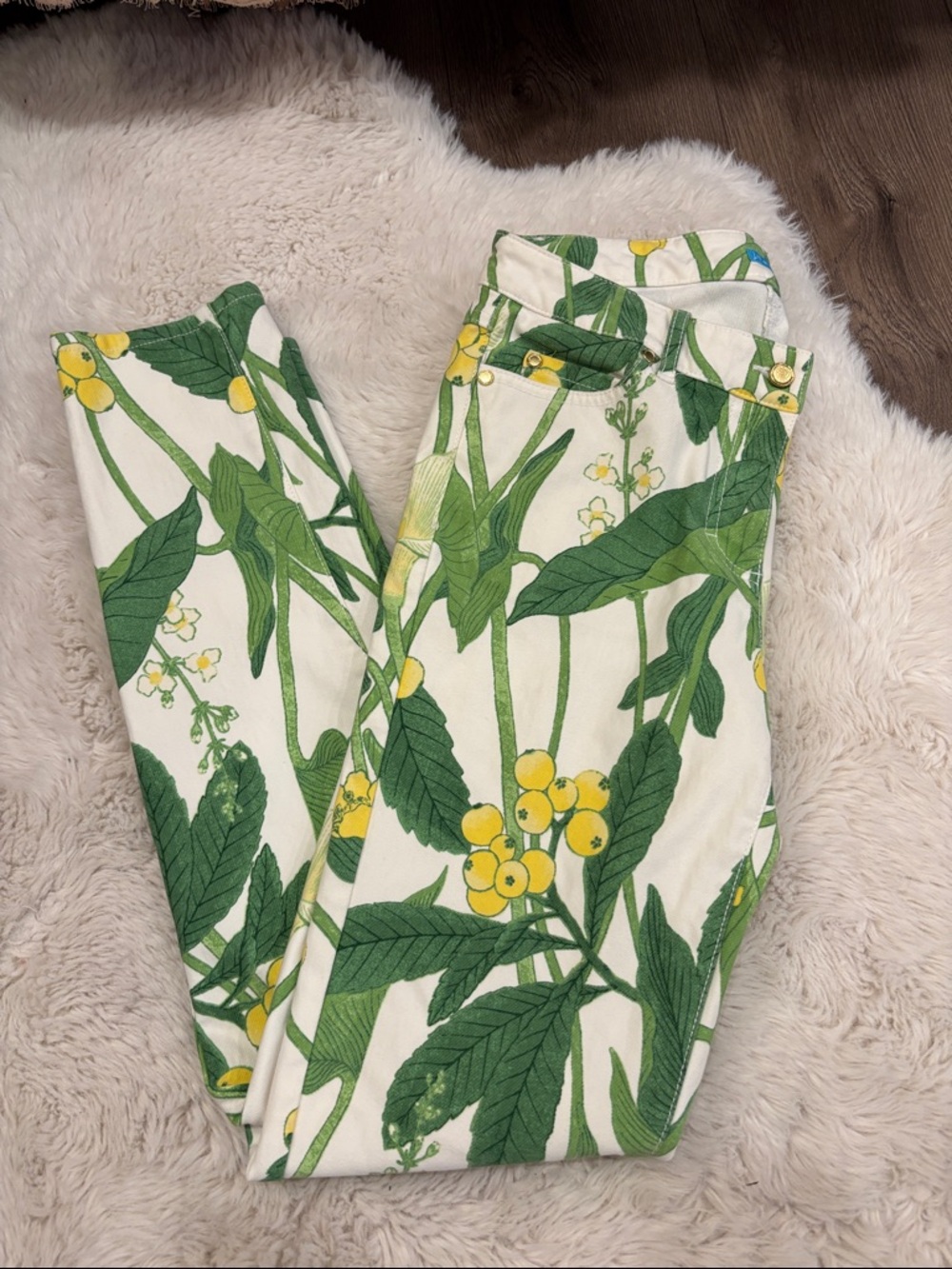 J. McLaughlin Green and Yellow Floral Straight Pants